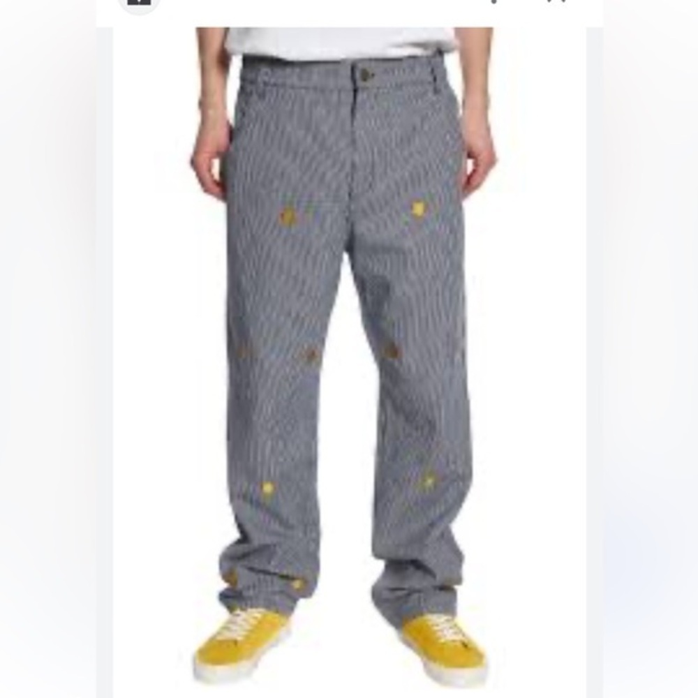 Lazy Oaf X Mr Happy  Blue White Pin Stripe Happy Faces Size 32x31 Zip Off Pants